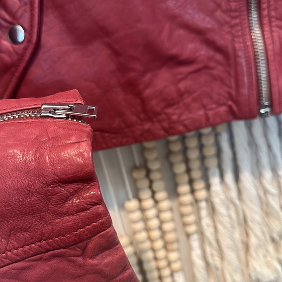 J.Crew Collection Red Washed Genuine Leather Moto Motorcycle Jacket M - Picture 9 of 12